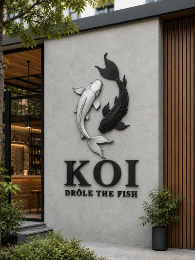 שלט אותיות בולטות עם לוגו תלת־ממדי KOI