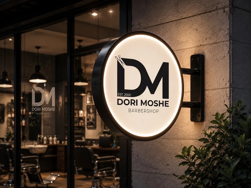 שלט עגול מואר Dori Moshe Barbershop
