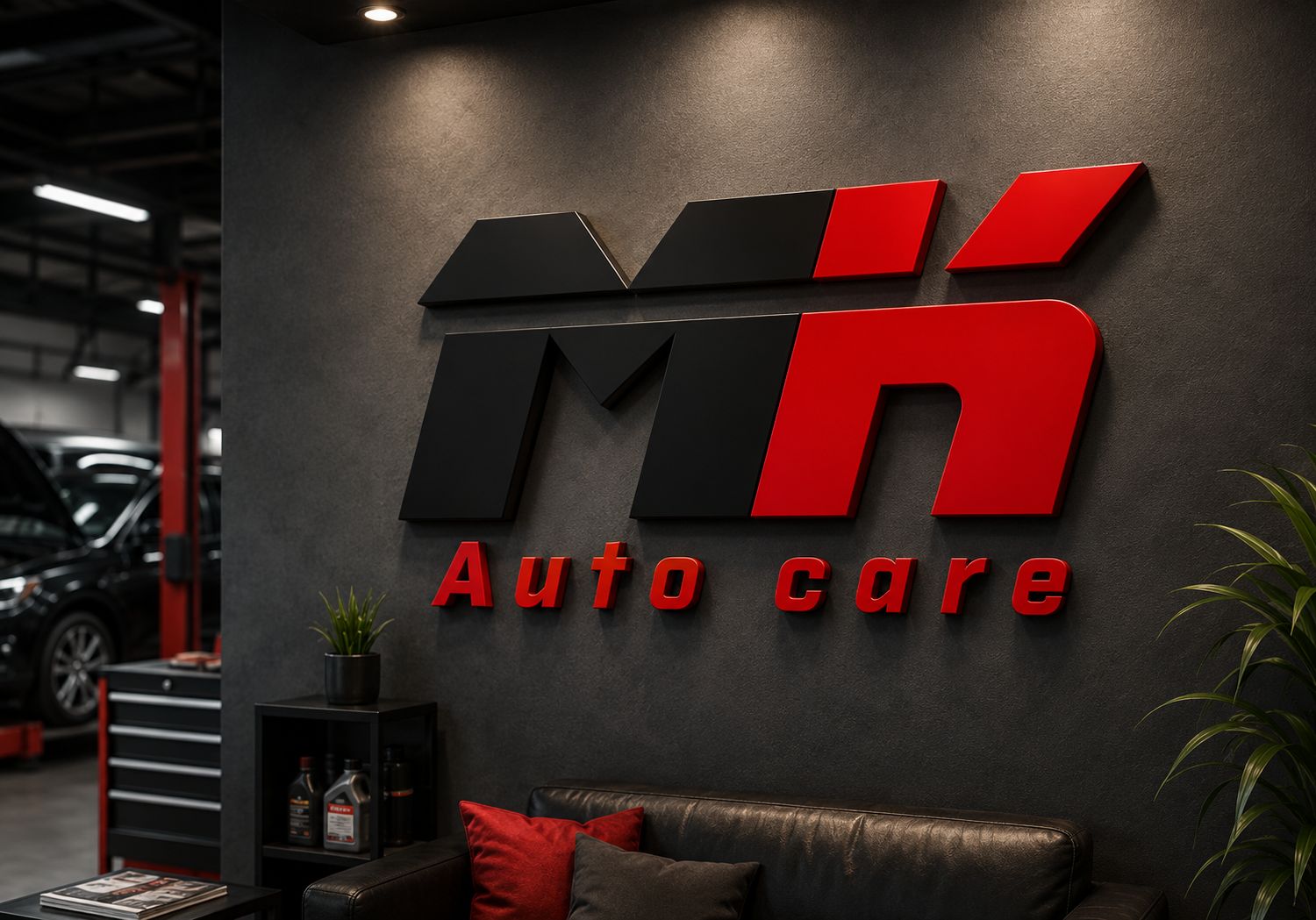 שלט אותיות בולטות MK Auto Care במוסך