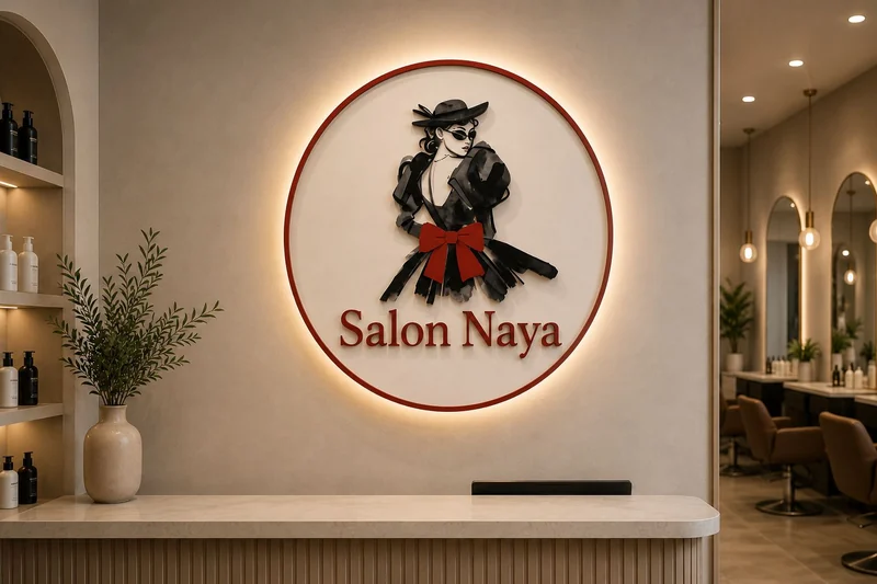 שלט עגול מואר למספרה ומכון יופי — דוגמה להמחשה
