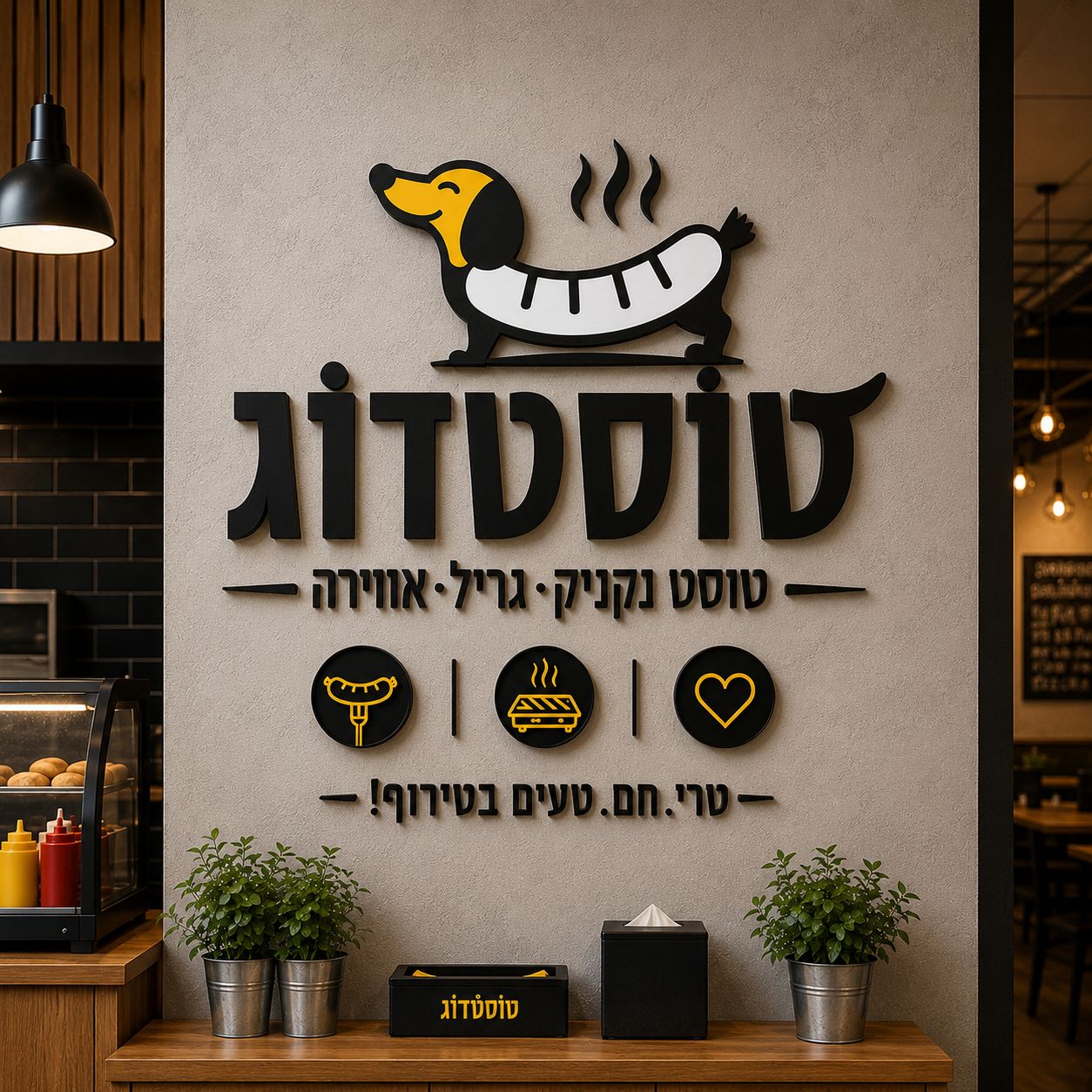 שלט אותיות בולטות בעברית למסעדה